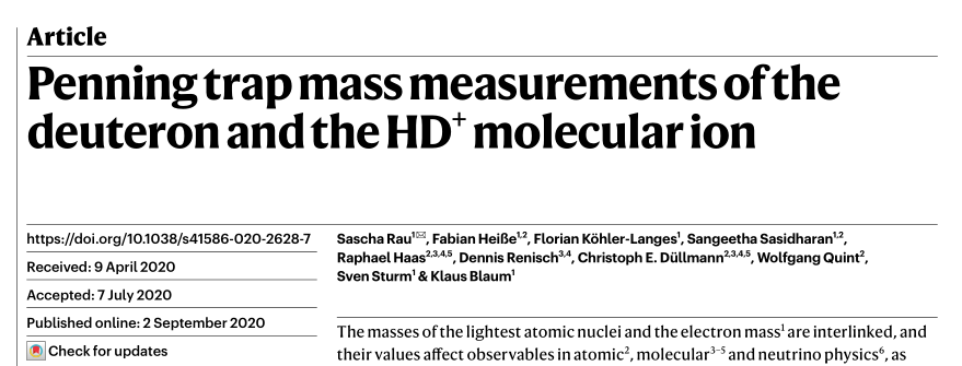 重磅！4篇Nature/Science齊發(fā)：世界上最精確的氘核質(zhì)量出來(lái)了！我們離中微子質(zhì)量還遠(yuǎn)嗎？